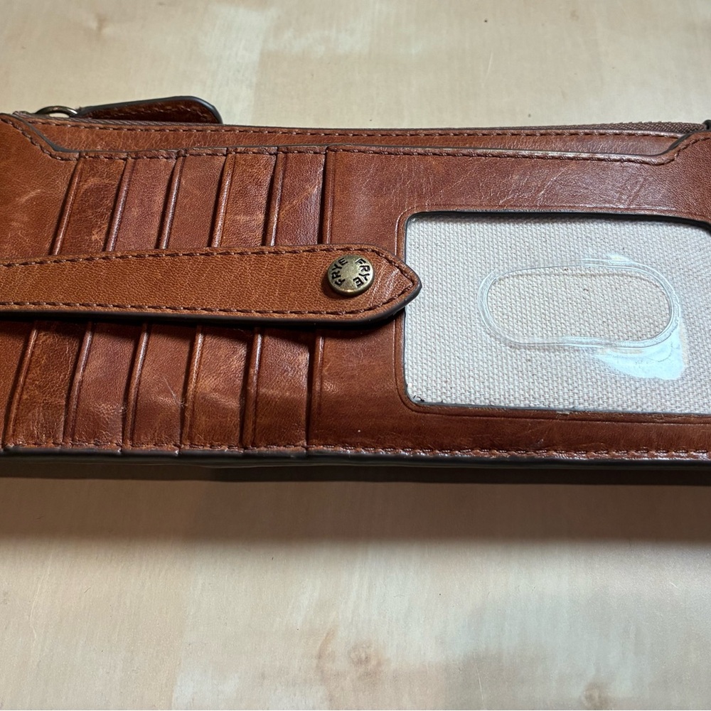 Frye Melissa Leather Snap Card Wallet Cognac Brown - Picture 2 of 5